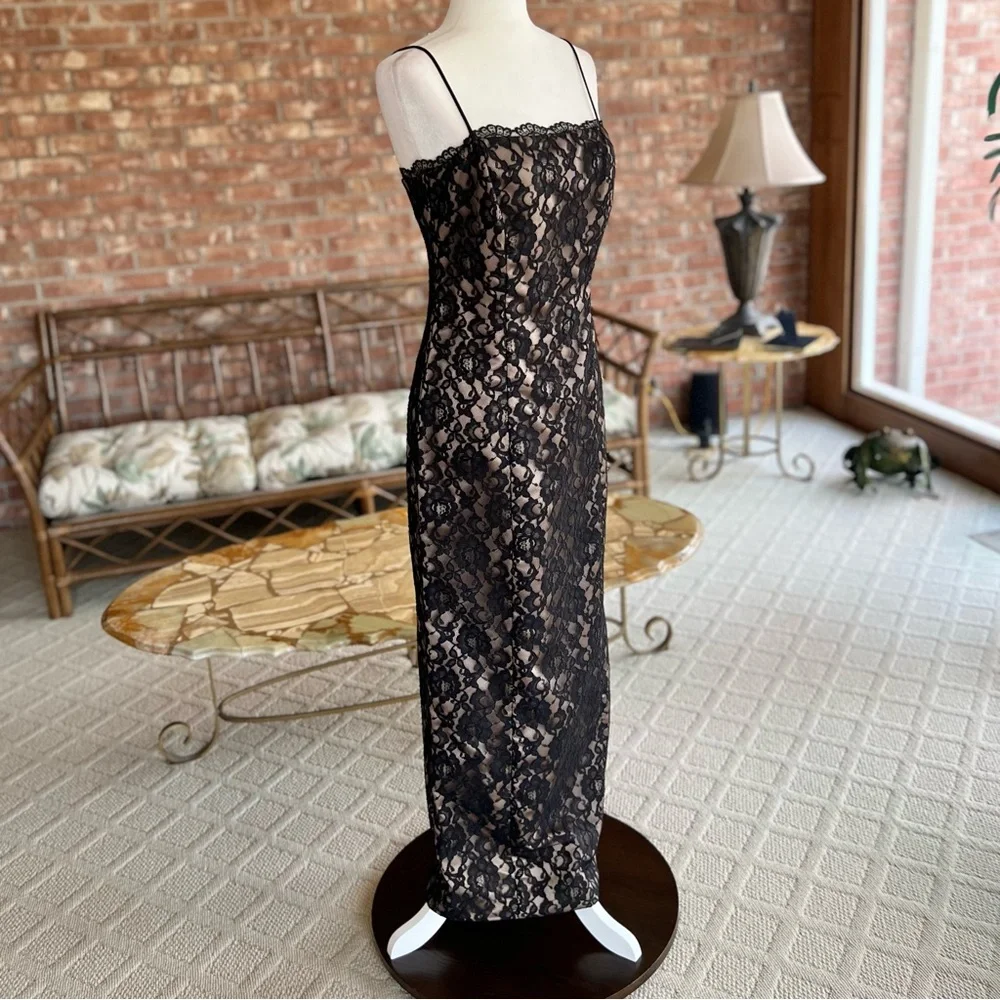 Arianna by Rachel Kaye Black Lace Nude Illusion Evening Maxi Dress 6 Cocktail - Picture 14 of 17